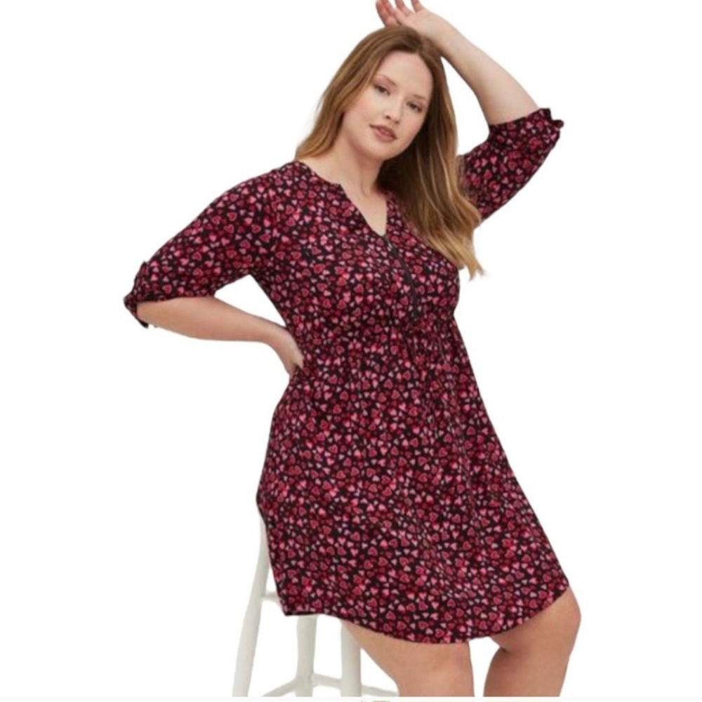 Mini Challis Heart Zip-Front Shirt Dress - Torrid